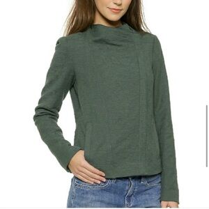 Vince Cypress Frise Moto Asymmetrical Textured Green Jacket Women’s Size S